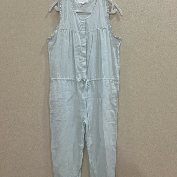 Young Fabulous Broke On The Road Maddox Linen Jumpsuit Blue Sz S 100% Linen Boho - Picture 2 of 16